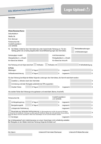 Muster Kfz-Mietvertrag und Mietwagenprotokoll